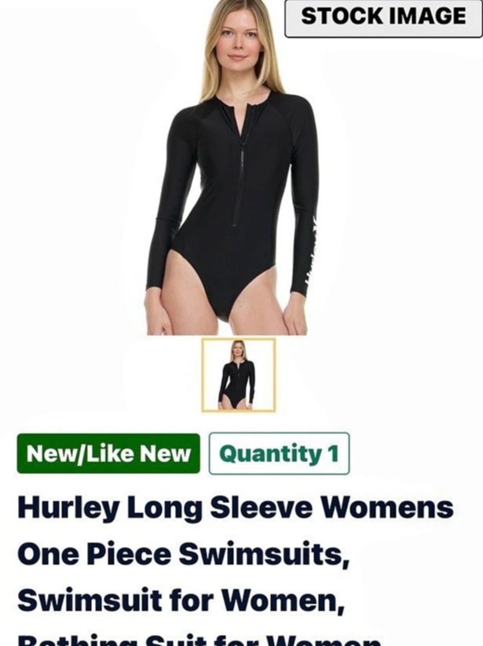 Hurley Long Sleeve Zip Front One-Piece Rashguard Swimsuit Black